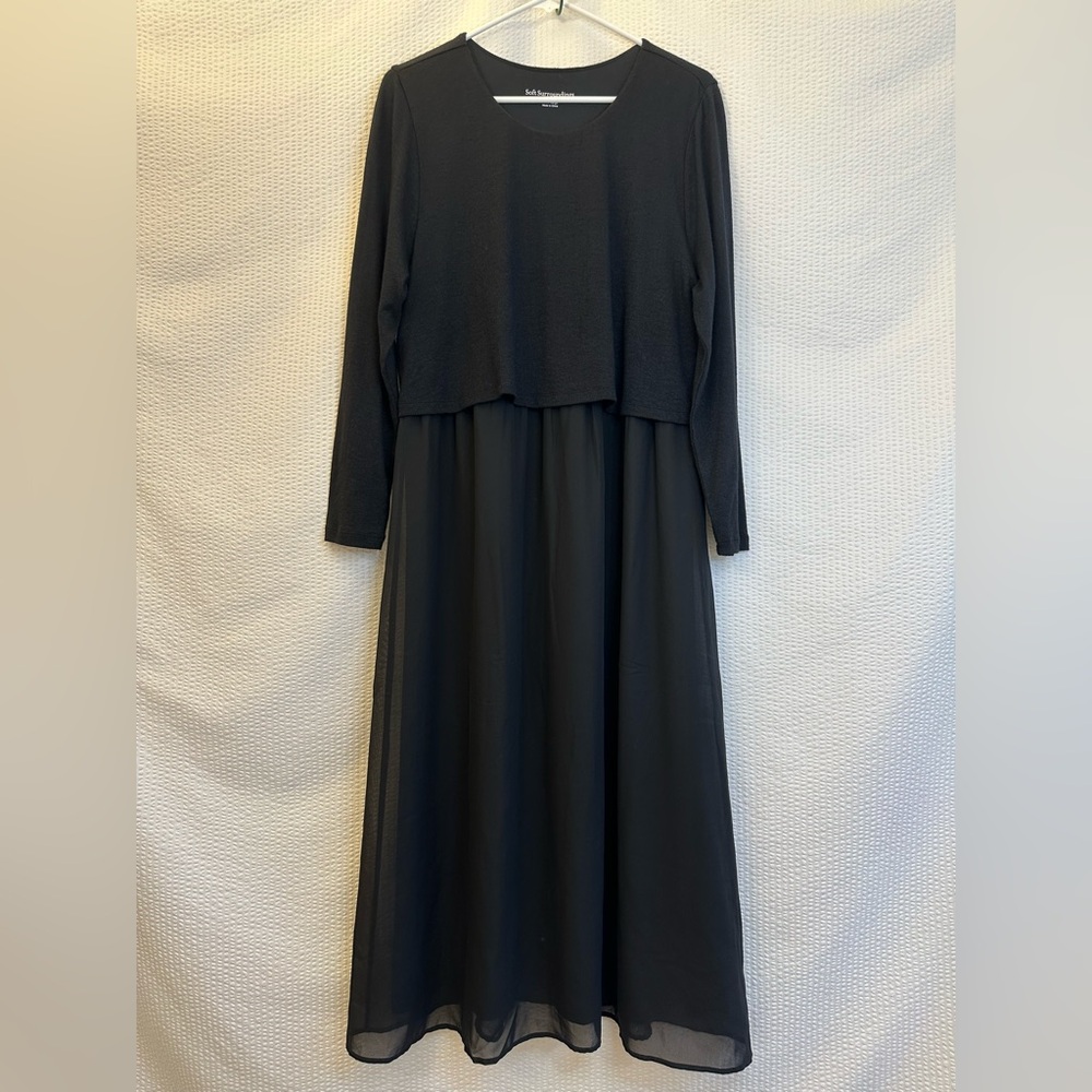 Soft Surroundings Black Long Sleeve Dress Size: Large Petite